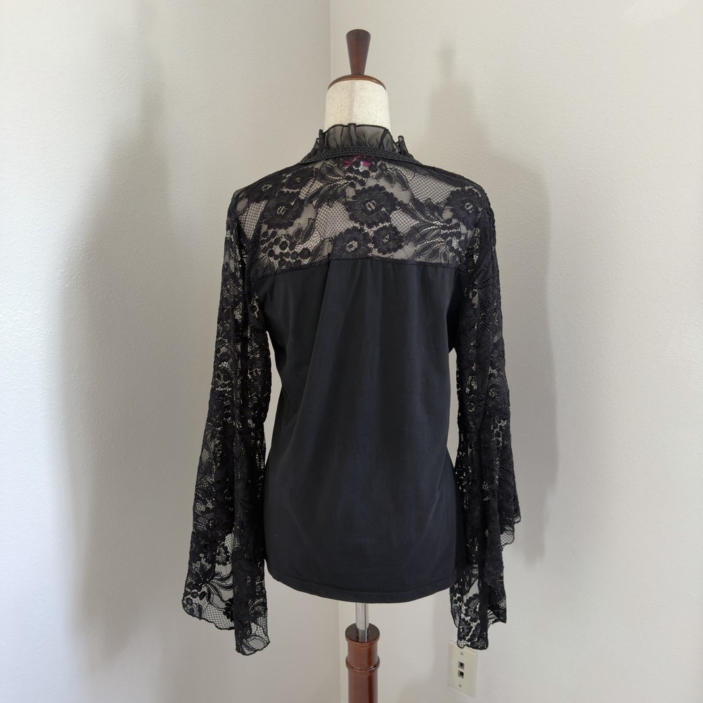Hanna Nikole Top Womens 16W Plus Black Lace Milkmaid Witchy Goth Punk Whimsigoth - Picture 7 of 11